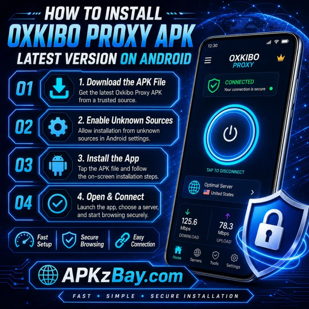 How to install Oxkibo Proxy APK latest version on Android with step-by-step setup guide and APKzBay.com branding