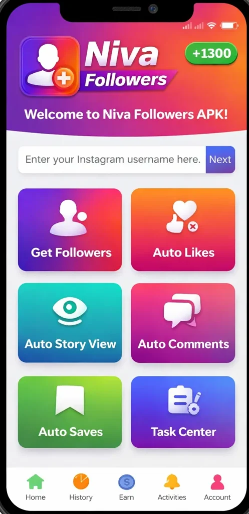 Niva Followers APK app interface screenshot on Android smartphone