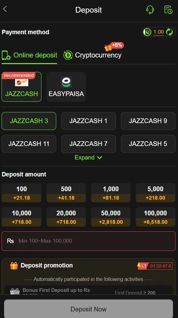 How to deposit money in Pakistan using JazzCash and EasyPaisa online deposit method with bonus offers displayed on mobile screen