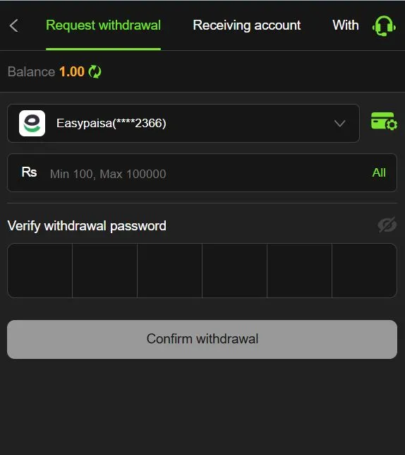How to withdraw money in Pakistan using EasyPaisa account with secure withdrawal request screen and amount entry option