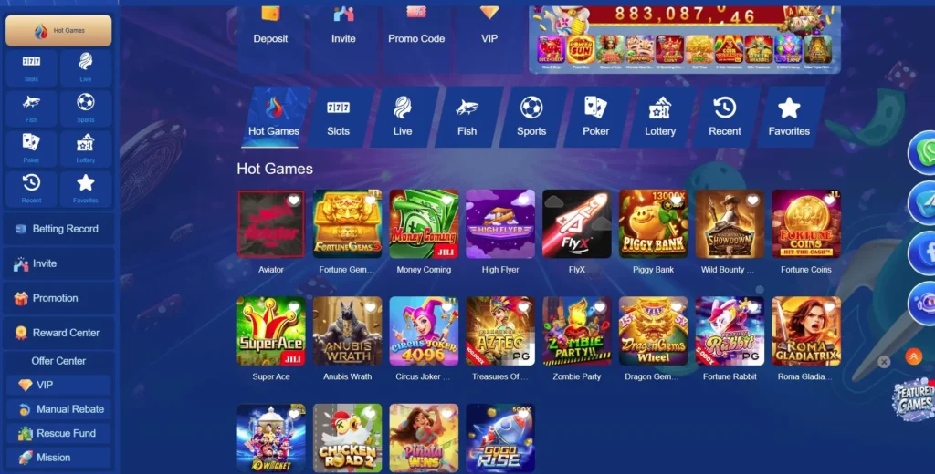 KK33 Game hot games screen showing Aviator, Money Coming, Piggy Bank, invite, promo code, VIP, and jackpot area