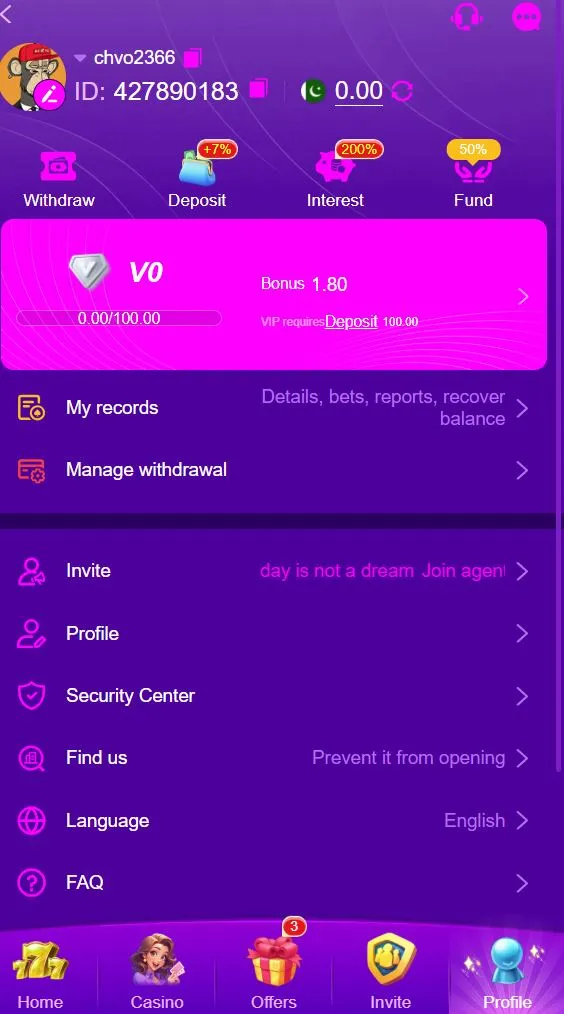Mobile interface of X99 Game APK showing profile dashboard, deposit, withdrawal, wallet bonus, security center, and account menu on Android