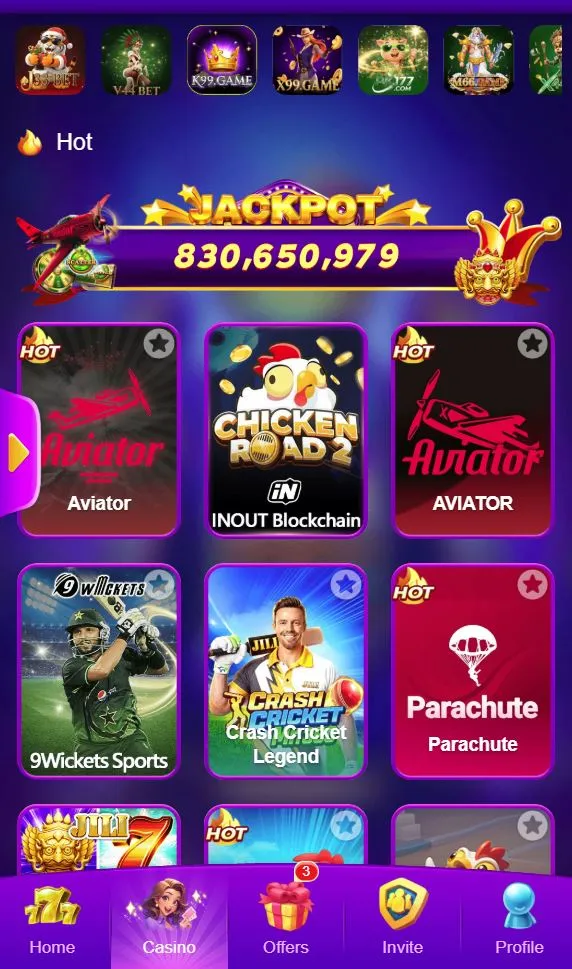 How to Earn Free Money From X99 Game showing jackpot screen, casino lobby, hot games, offers, invite rewards, and bonus earning options on Android