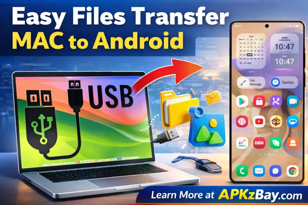 How to Transfer an APK from Mac to Android using USB cable with Mac laptop and Android phone illustration