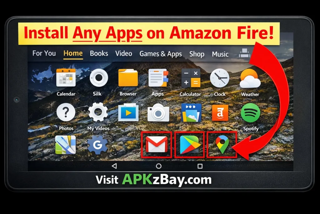 How to install apps on Amazon Fire tablet screenshot with APKzBay.com