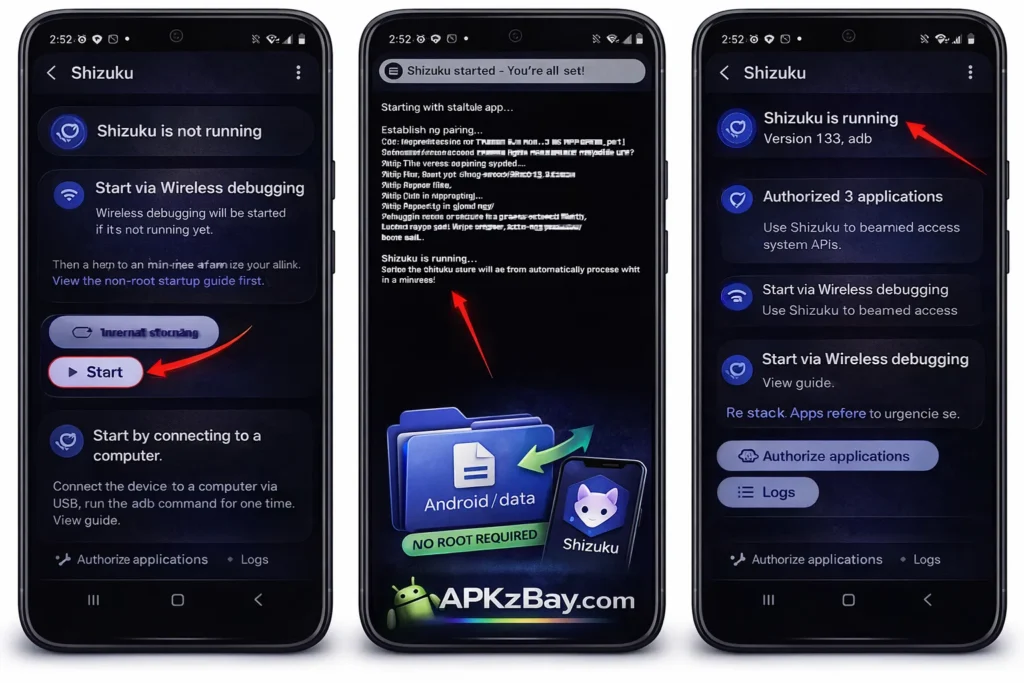 How to start Shizuku with wireless debugging tutorial screenshot