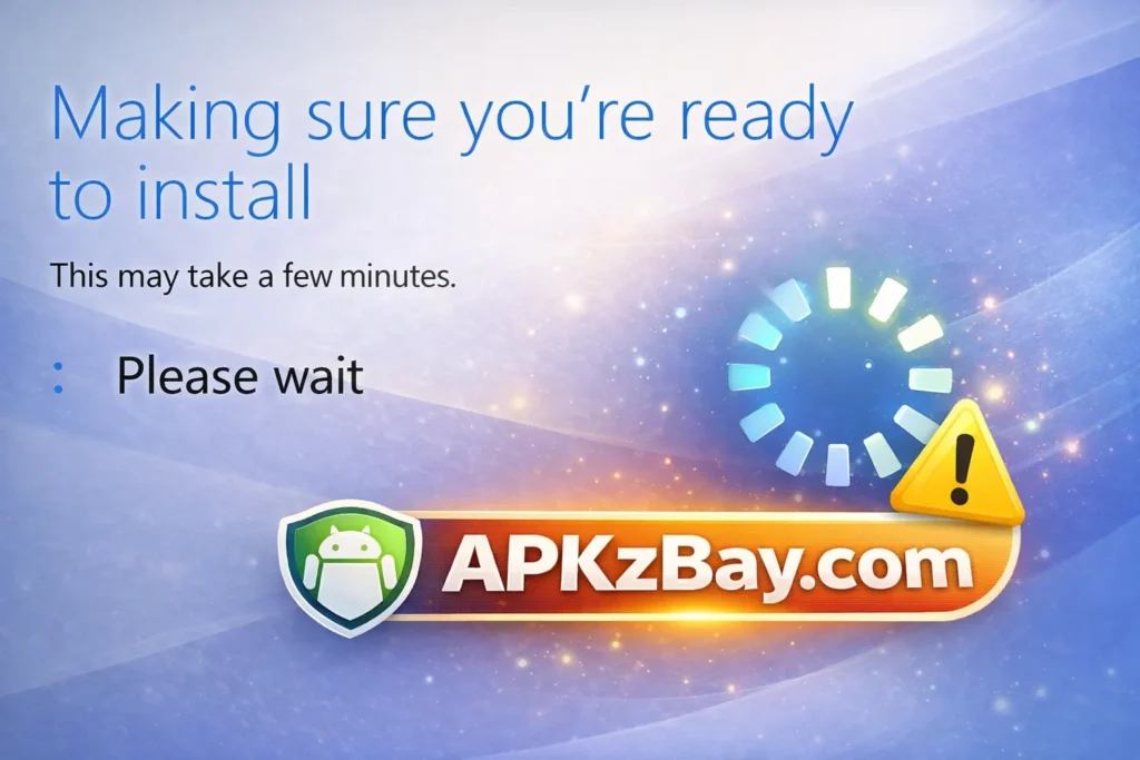 “Why the installer gets stuck on processing on Android screen with loading spinner and APKzBay.com branding”