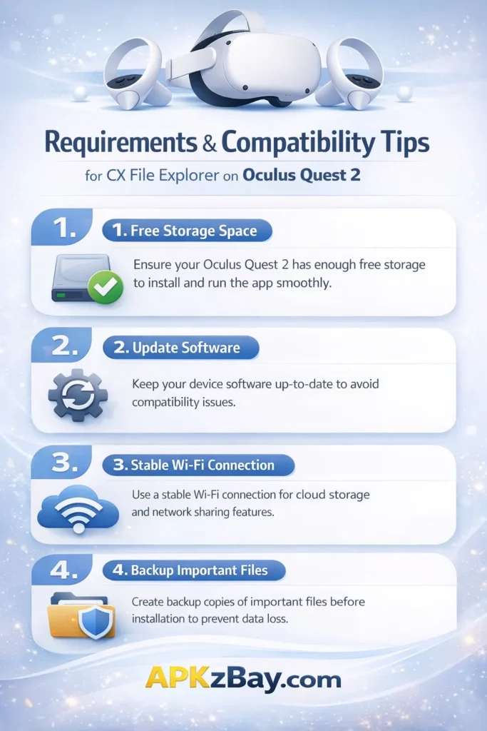 Requirements and compatibility tips for CX File Explorer on Oculus Quest 2 APKzBay
