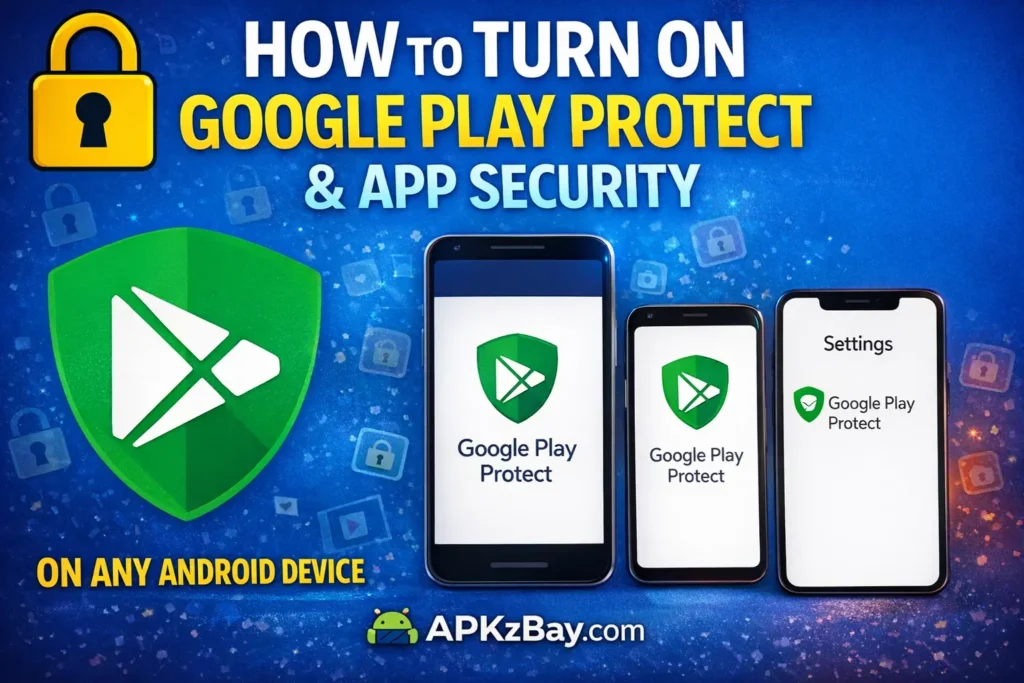 How to turn on Google Play Protect and app security on Android with APKzBay.com branding