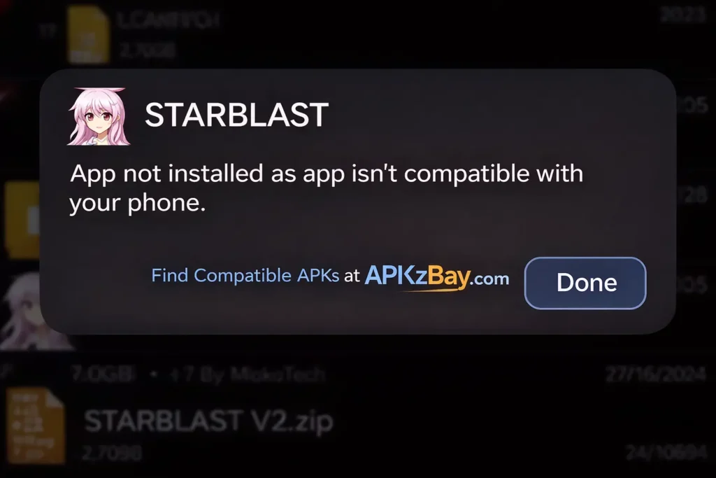 How to Fix App Not Compatible With This Device APK: App not installed error showing app isn’t compatible with your phone with APKzBay.com solution branding