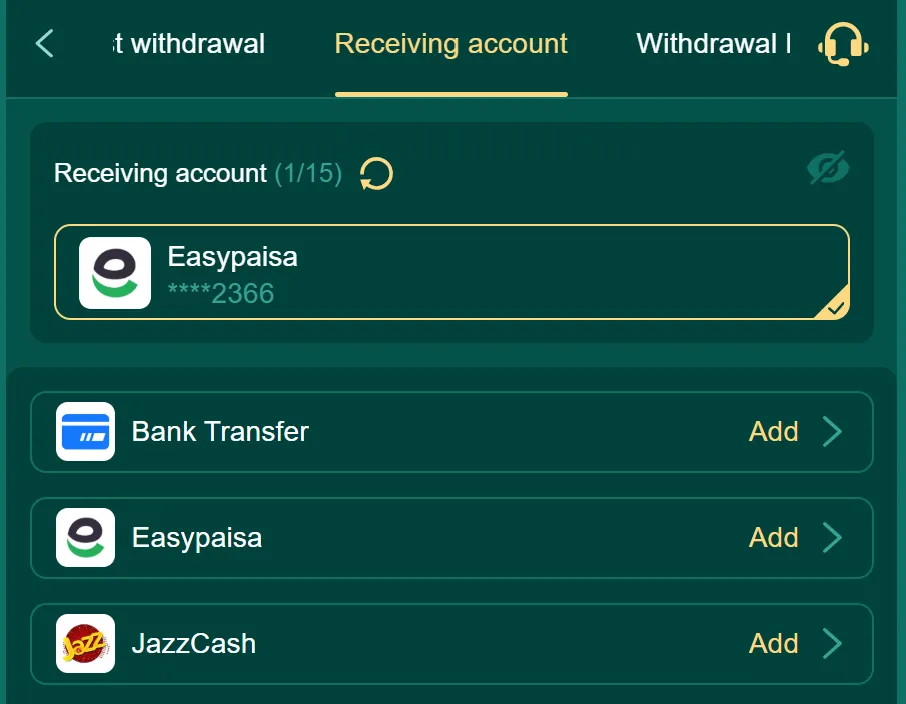 10S BET Game Withdrawal interface featuring JazzCash, Easypaisa, quick withdrawal options.