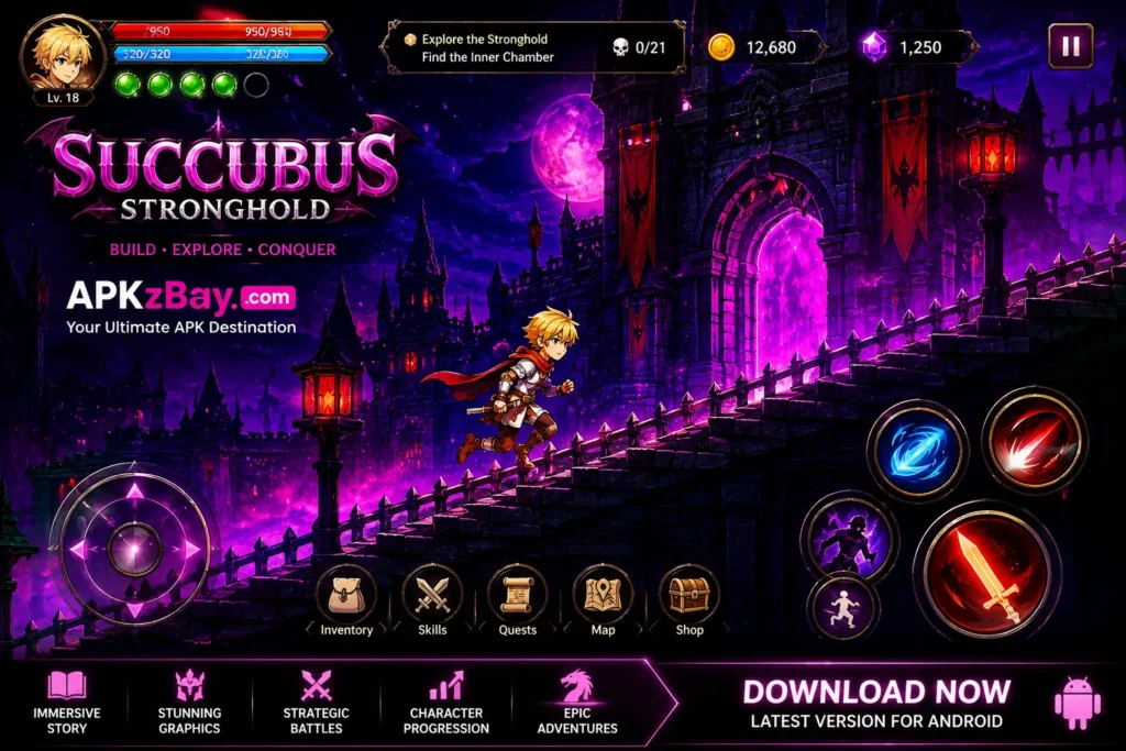 Succubus Stronghold APK safe download guide showing secure gameplay installation and Android security features
